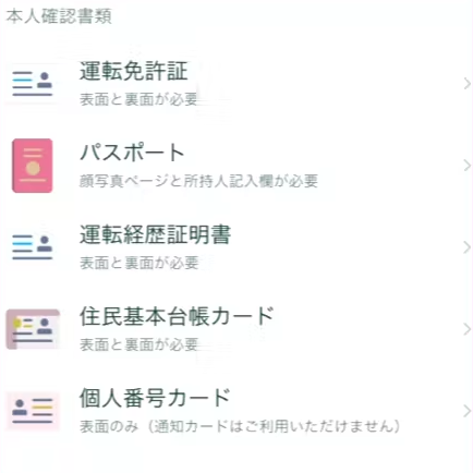 本人確認書類一覧